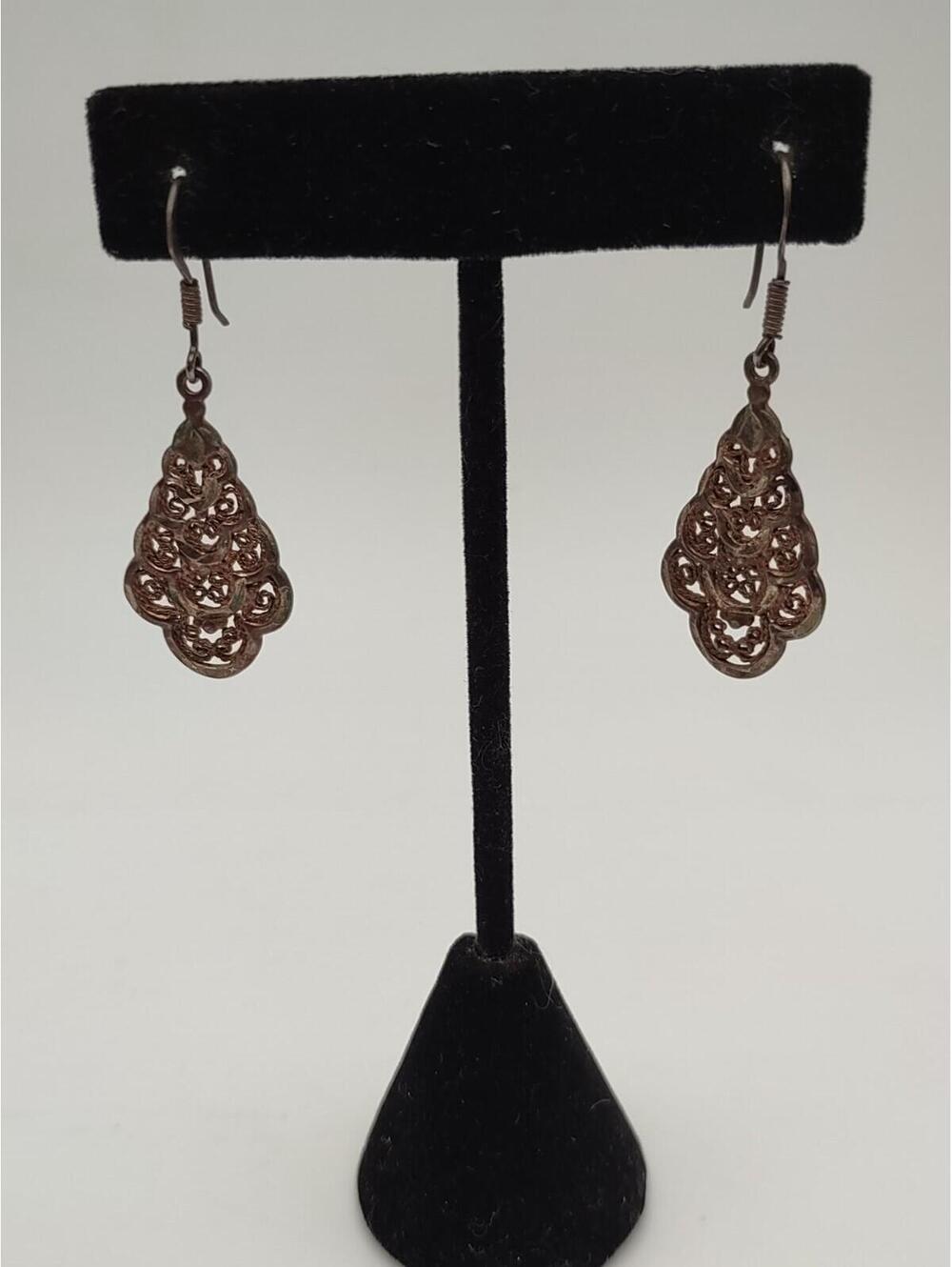 Sterling Silver Filigree Dangle Earrings Vintage 925